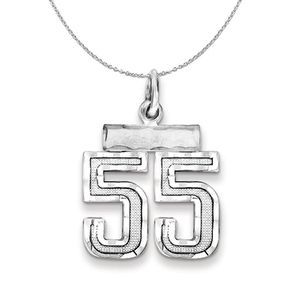 Silver, Varsity Collection, Small D/C Number 55 Necklace - 20 In